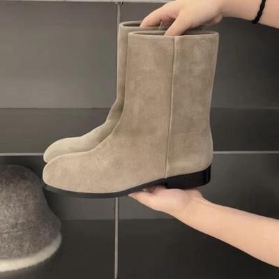 Точечная версия~ 2025 новая корейская версия высококачественных замшевых коротких ковбойских сапог женские на плоской подошве супермягкие осенне-зимние одинарные сапоги