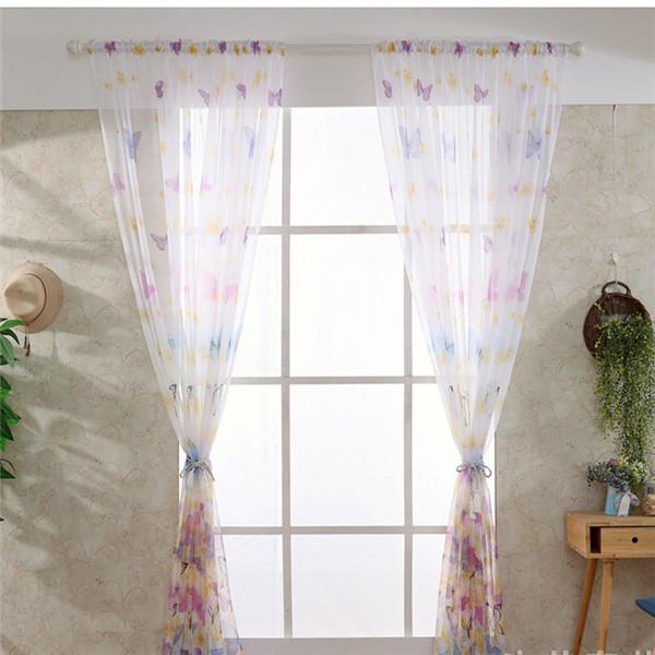 1 шт., прозрачная тюль с принтом бабочки, занавеска на окно, вуаль, драпировка, занавеска на окно, панель