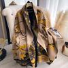 New Women's Double-Sided Floral Print Faux Cashmere Scarf Soft Cozy Pashmina Shawl Autumn Winter Cold-Resistant Windproof