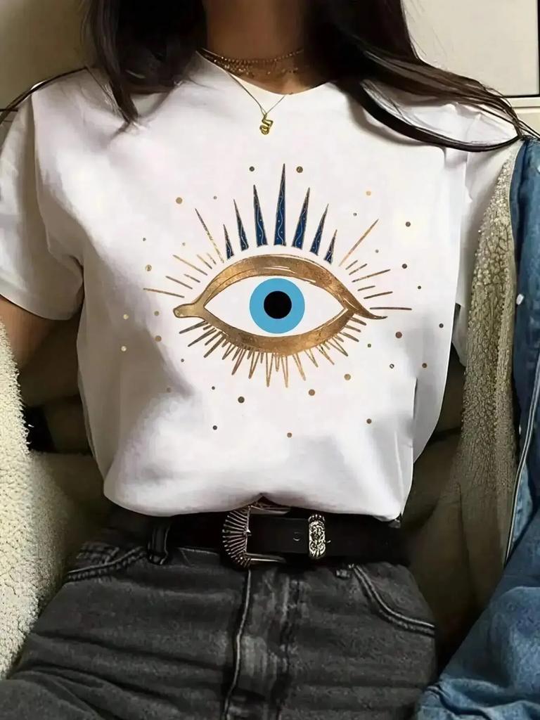 Spring T-Shirts For Unisex Devil's Eye Printing Clothes Fashion Casual Short Sleeve Tee Comfortable Soft Loose Streetwear
