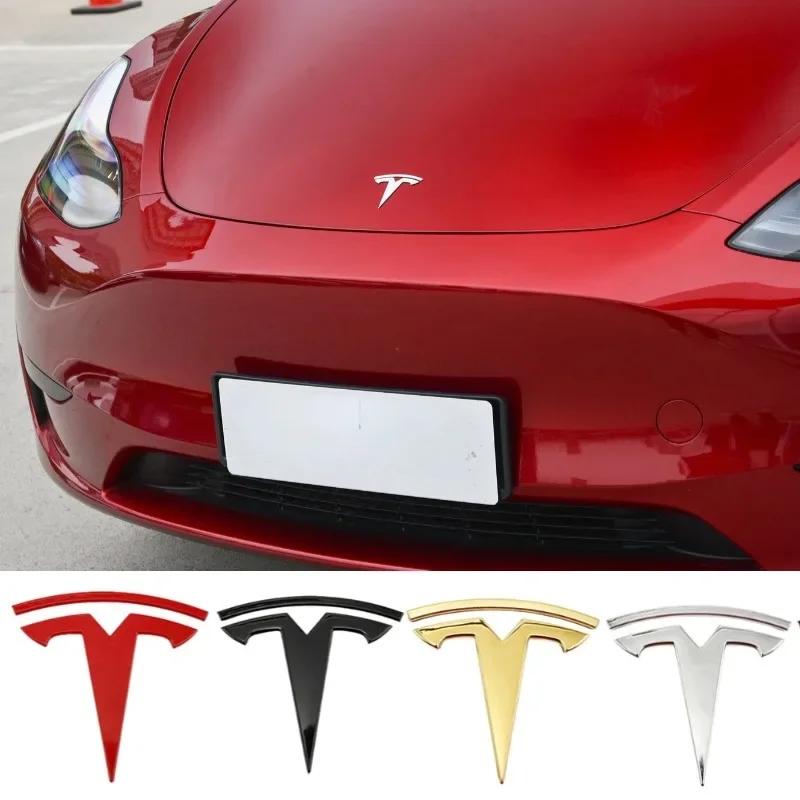 Tesla Model 3/Y Car Exterior Decoration Parts - Metal Blackened Logo Emblem Front Bumper & Rear Trunk Logo Replacement Kit