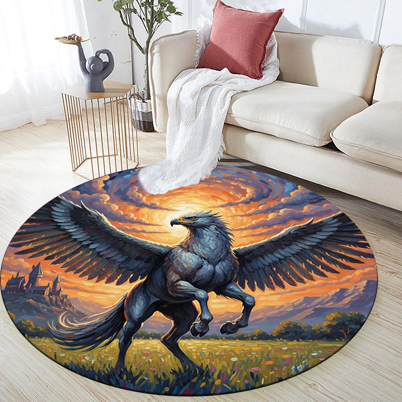 Griffin,Round Area Rug,Carpet Rug for Living Room Bedroom Sofa Playroom Decor,Non-slip Floor Mat