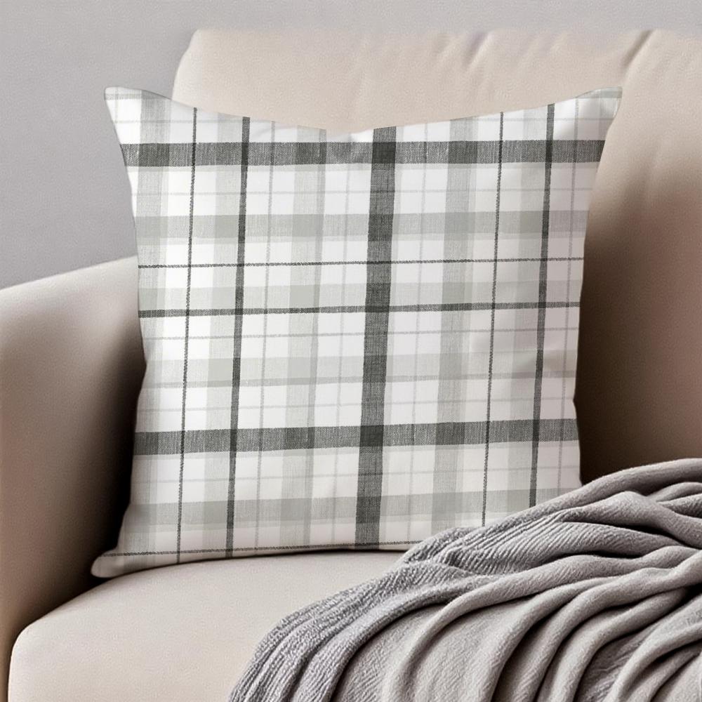 CCheckered pattern Cushion Cover Pillowcase Antidustmite Invisible Zipper Short Plush Sofa Cushion