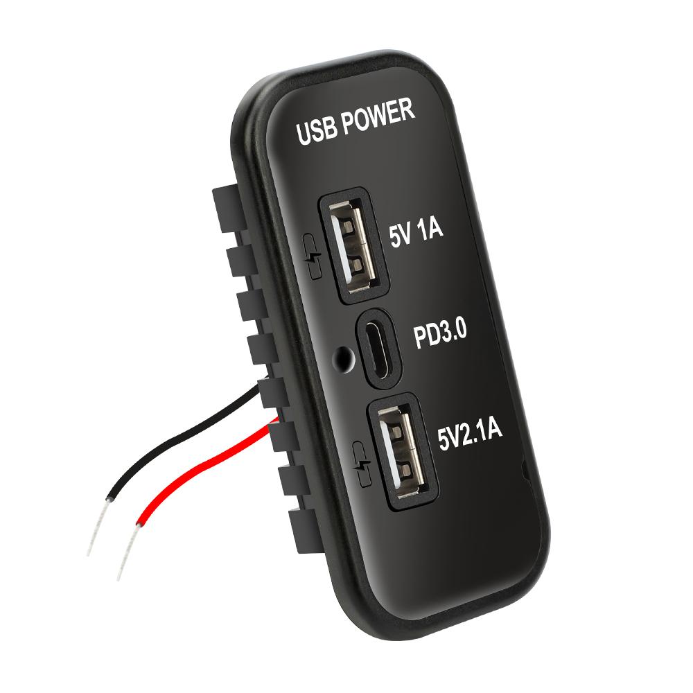 3-портовый USB-разъем 12 В PD3.0 Type C USB A Быстрое зарядное устройство Адаптер-розетка для автомобиля Мотоцикла Морского транспорта Грузовика