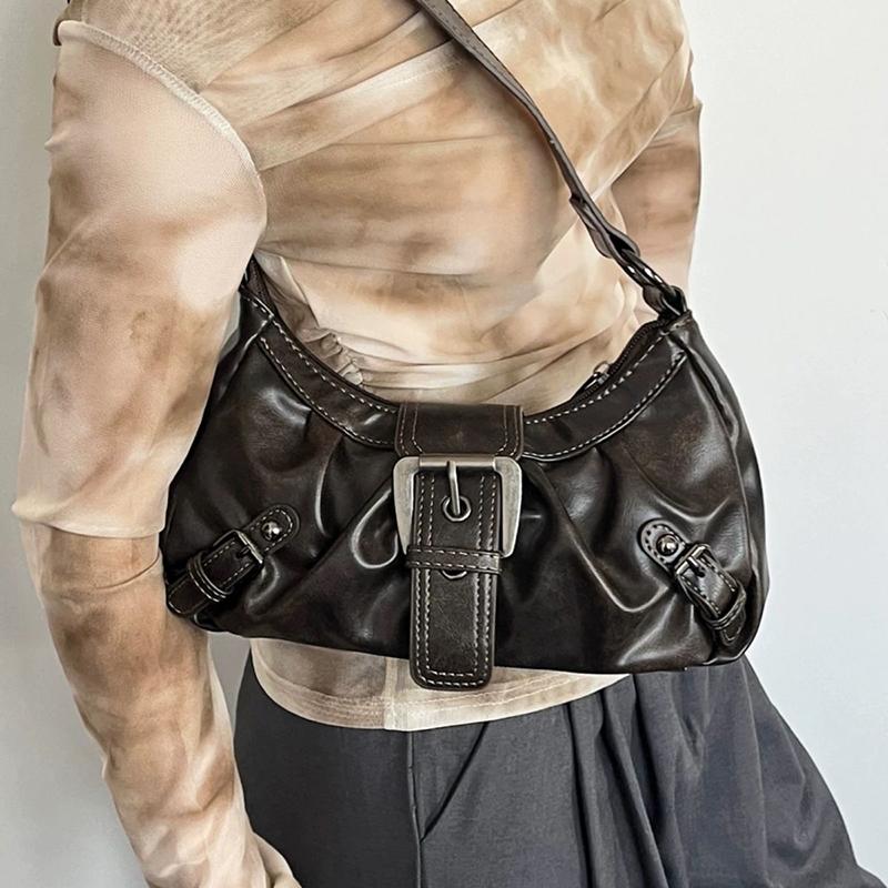 Yogodlns Ретро Плиссированная Сумка Через Плечо Мода Майяр Горячая Девушка Сумка Под Мышку Кожа Панк Мотоциклетная Сумка Женские Повседневные Сумки Хобо