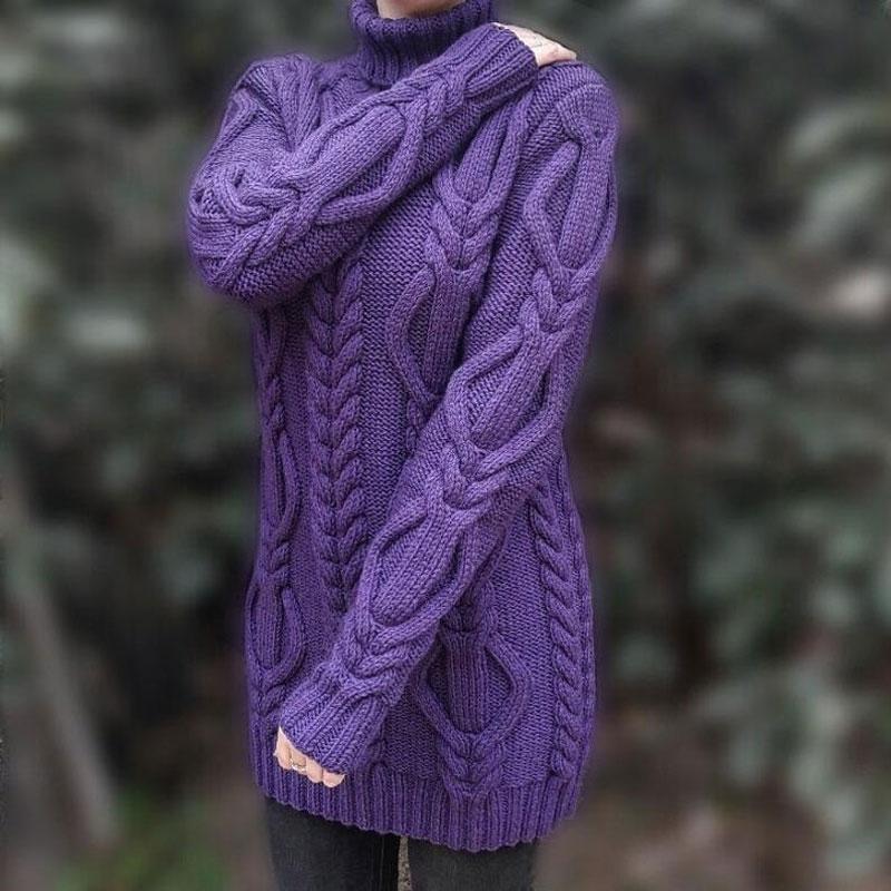 Женская мода плюс размер вязаные джемперы свитер водолазка теплый пуловер свитер