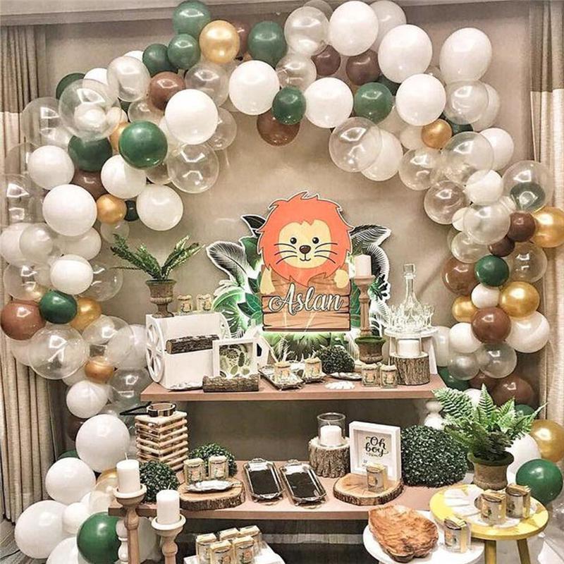 119Pcs Bean Green Gold Balloon Set for Birthday Party Decorations Wild Jungle Safari Forest Theme Garland Decor