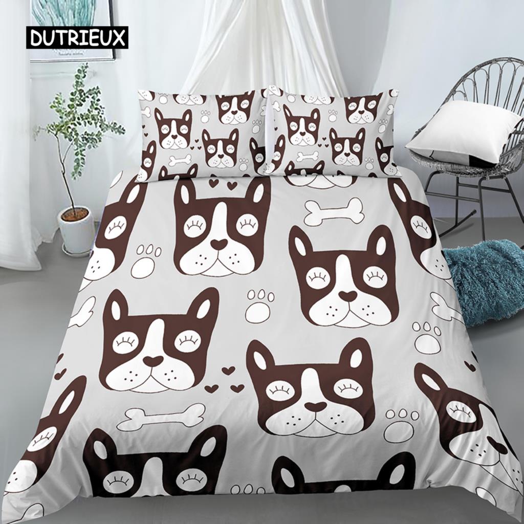Пододеяльник с изображением мультяшной собаки, комплект постельного белья King Size с забавным принтом мопса для детей, мальчиков и девочек, тема животных, 2/3 шт., двойной пододеяльник