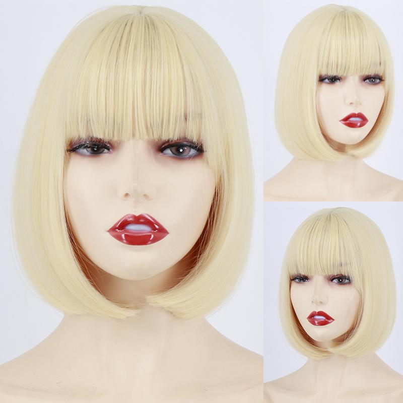 LISI HAIR Women Light Gray Hair with Bangs Synthetic Fiber Wig Cosplay Straight Bob Wig Shoulder Length Straight Bob Halloween Wig