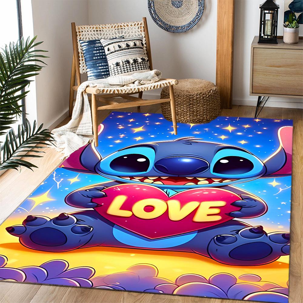 Stitch Stars Fantasy Artwork Disney Cartoon Theme Anti-Slip Rug - Polyester, Home Decor, Suitable for Bedrooms, Living Rooms, Doorways, and Studios