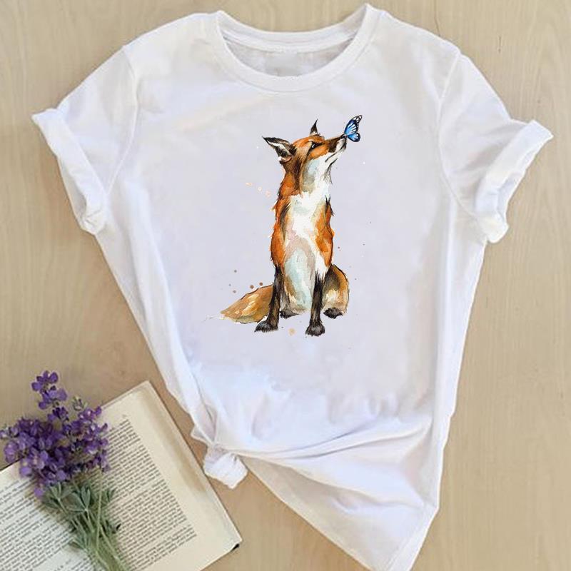 Graphic Tee Short Sleeve Summer Top Wild Animal Sweet Trend Cute 90s Print Ladies Female T Clothing Casual Women's Fashion T-shirt