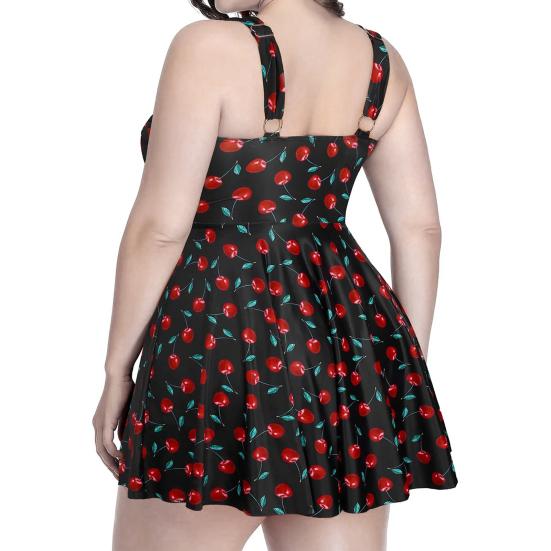 2 шт./комплект женский купальник из двух частей плюс размер вишневый принт купальник с трусиками летний пляж бассейн женский купальный костюм танкини купальники