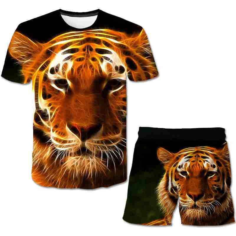 Boys Girls Tiger Clothes Sets Summer Cute T Shirts Short Pants 1-14 Year 2pcs Clothing Suits Kids Fashion Casual Costume Outfits