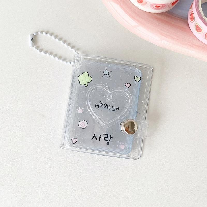 2-in-1 Mini Photo Storage Holder Portable 2 Inch Photo Album Cute Keychain Pendant for Teen Idol Card Collection Gift