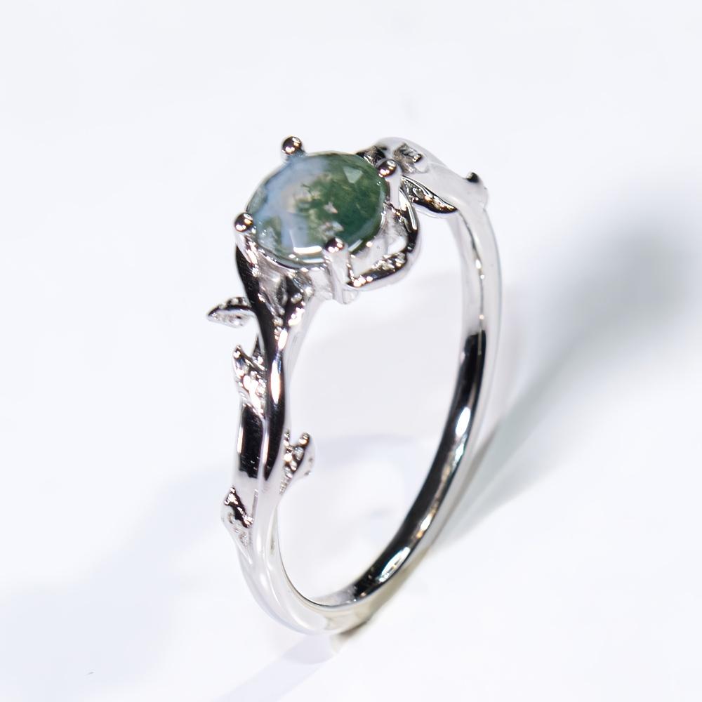 Круглое обручальное кольцо из мохового агата Кольца из мохового агата Sliver Promise