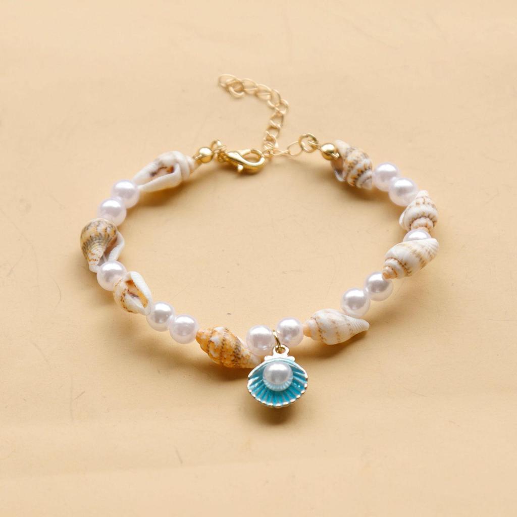 Handmade Seashell & Crushed Stone Bracelet with Lobster Clasp - Perfect Summer Travel Souvenir