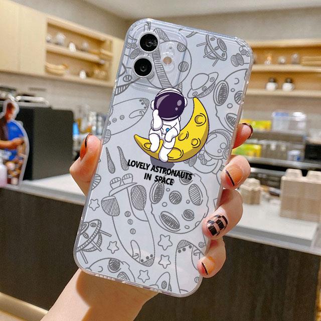 Чехол с милым мультяшным астронавтом для iPhone 14 11 12 Pro 13 Pro Max XR XS X 6s 7 8 Plus SE 2020 13 Mini Роскошный противоударный прозрачный чехол