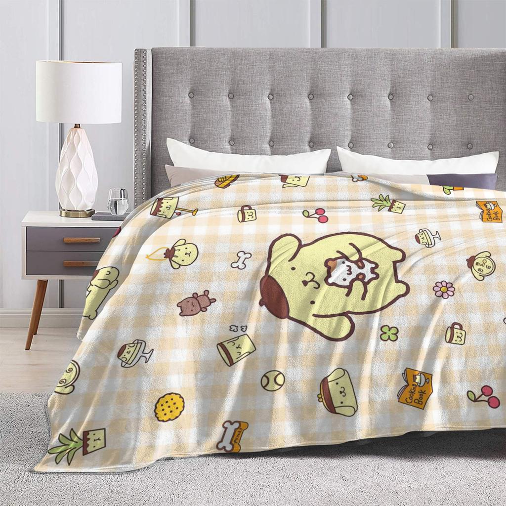 Плюшевое одеяло с помпонами Pom Pom Purin, забавное плед для дома, отеля, дивана, 150*125 см, одеяло