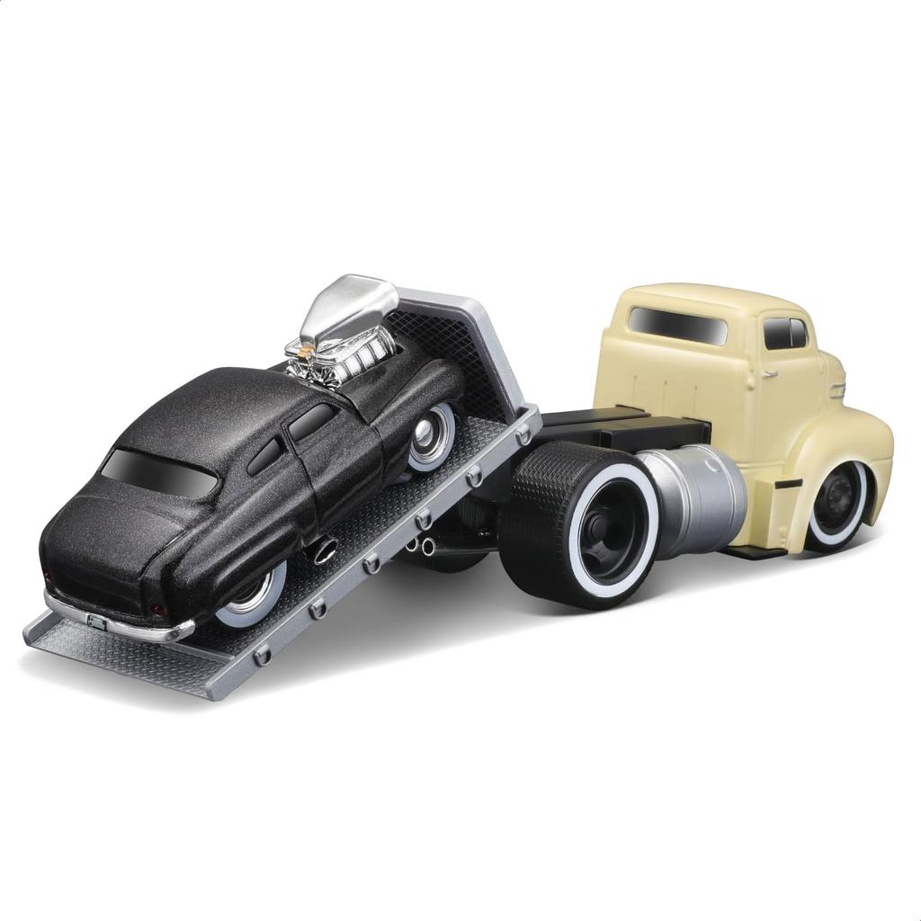 Maisto 1/64 Scale Muscle Machines Muscle Transporter Diecast Model Car (1950 Ford COE / 1949 Mercury - Yellow/Black 11538)