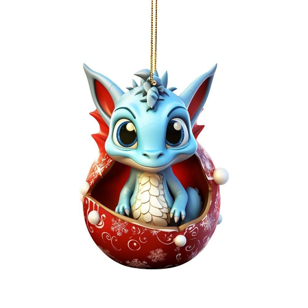 Cartoon Dragon Car Ornament 2D Acrylic Dragon Pendant Xmas Tree Flat Pendant Christmas
