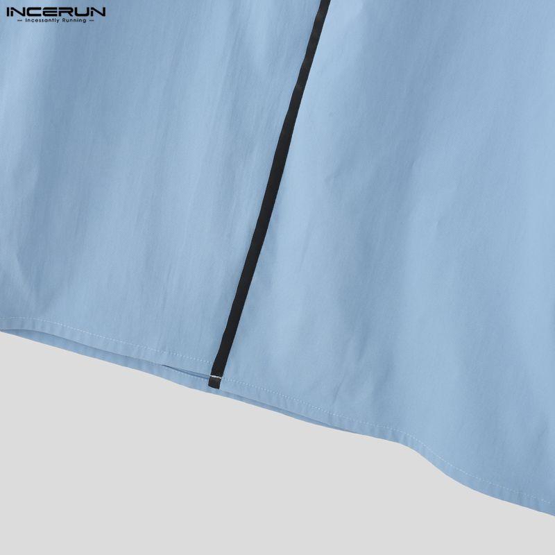 INCERUN Men Lapel Neck Long Sleeve Stitching Open Front Long Blazer Coats