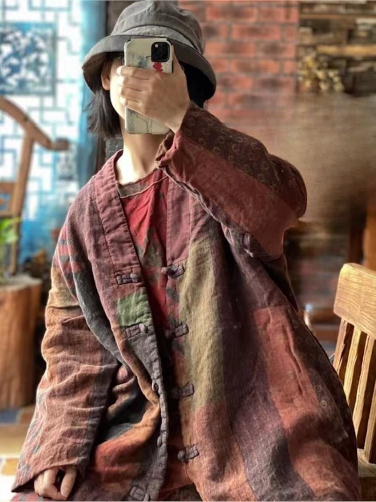 Johnature Женские лоскутные свободные длинные пальто