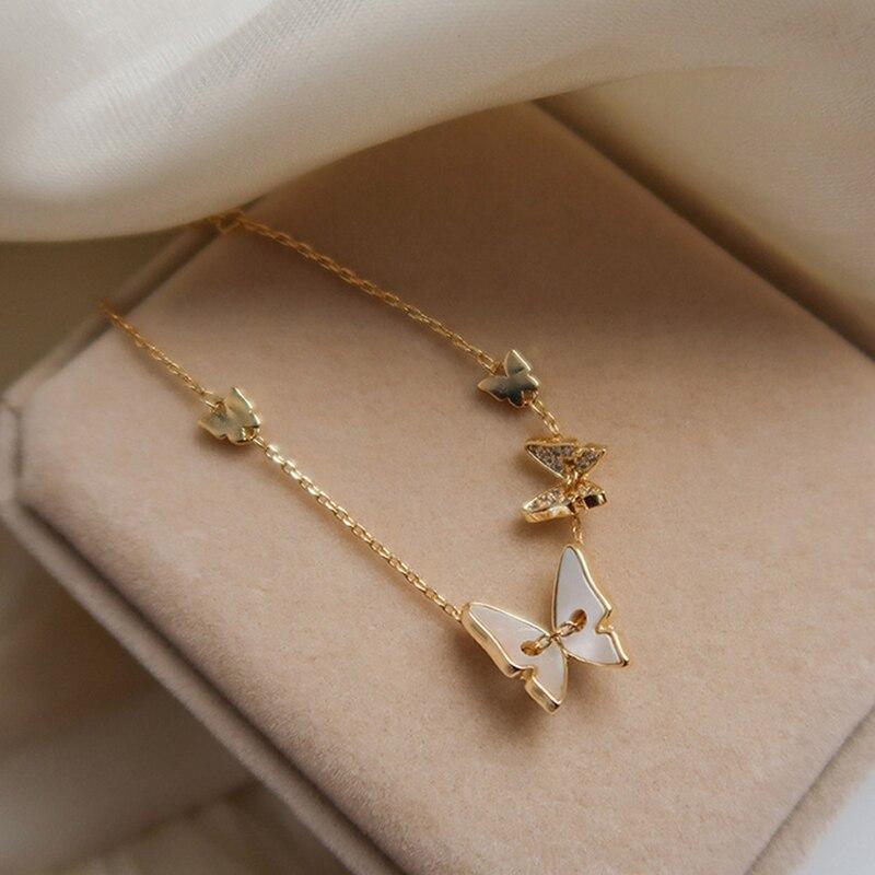 925 Sterling Silver Butterfly Charm Bracelet For Women Elegant White Shell Zircon Chain Bracelet Birthday Gift