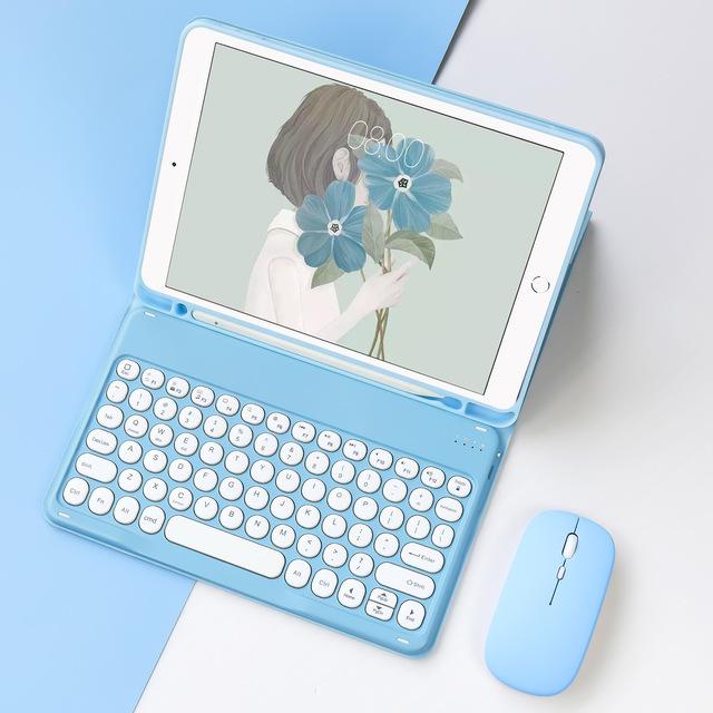 Совместимый чехол-клавиатура Bluetooth для iPad 11 Pro 2025 с круглыми клавишами и кожаной обложкой для iPad 10.2