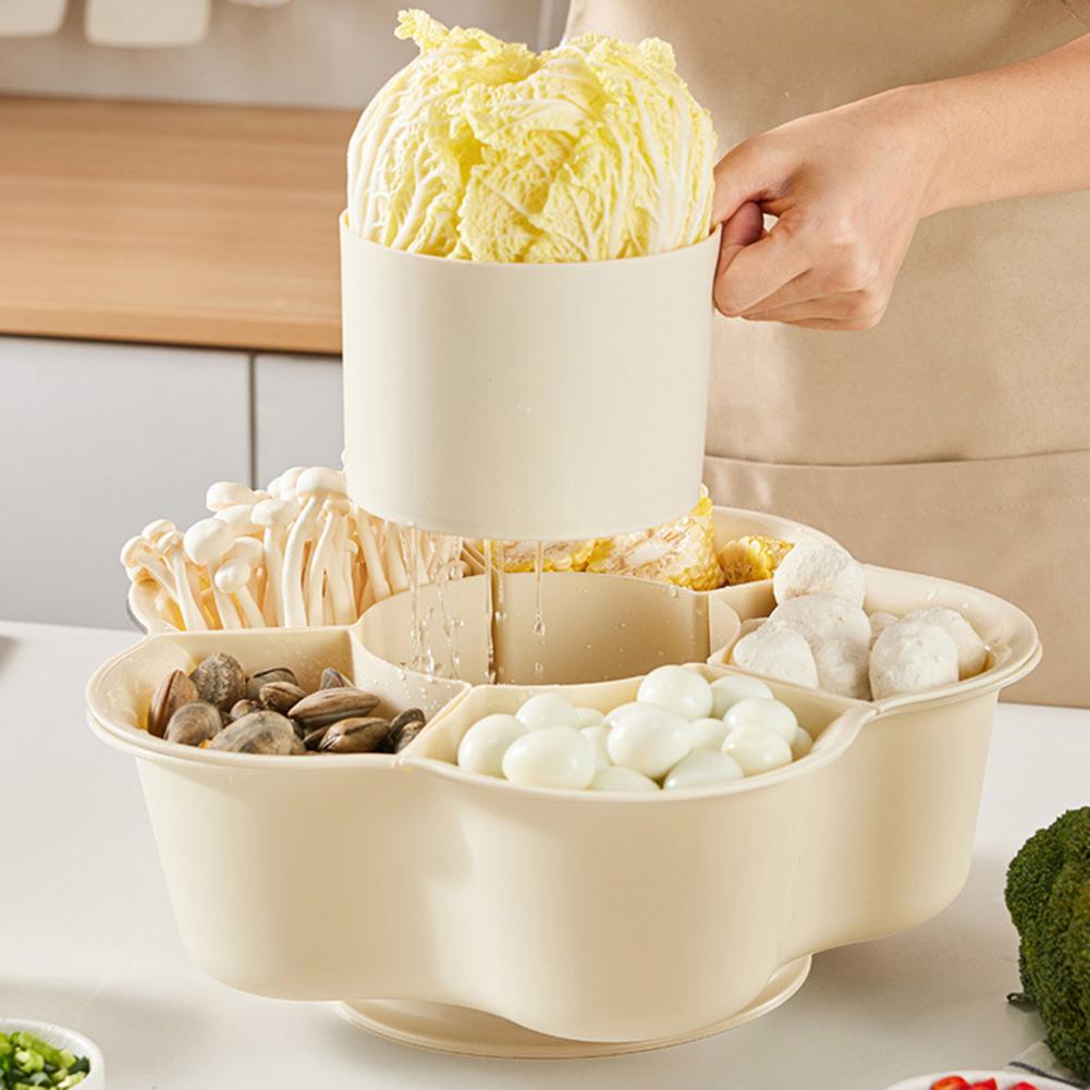 Hot Pot Dish Rotating 6-compartment Detachable Fruit Vegetable Plate for Hot Pot Side Dish Food Grade Kitchen Tool with Divided