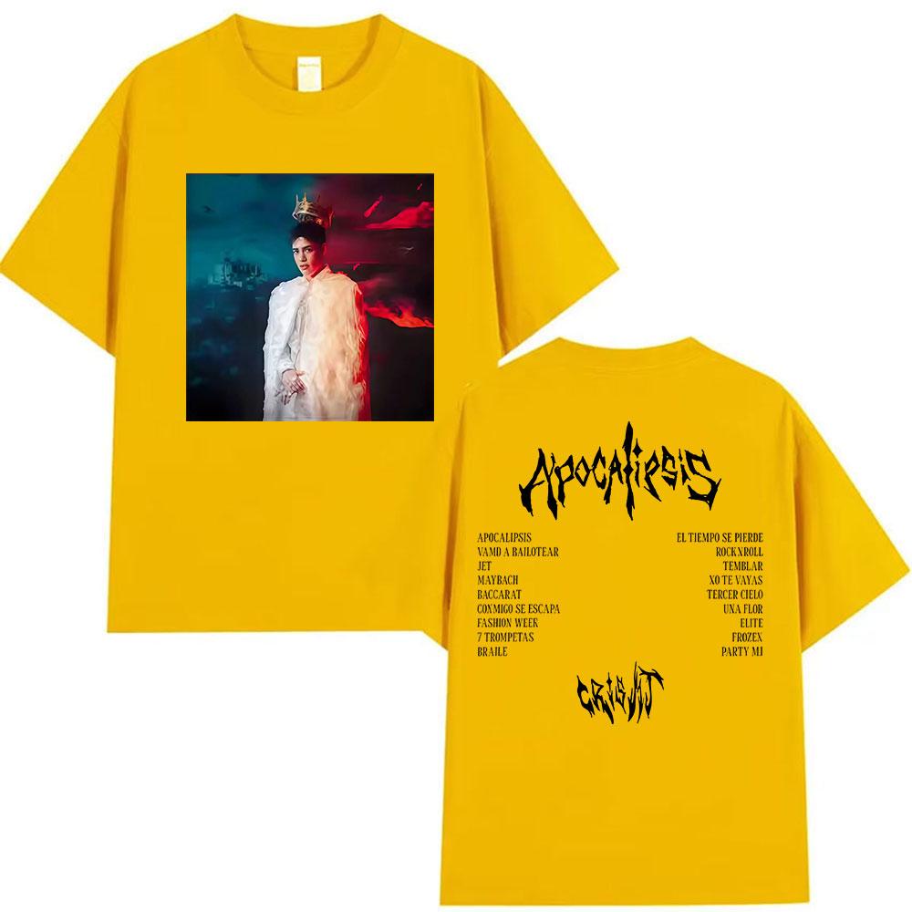 Rapper Cris MJ Apocalipsis 2025 Album Graphic T Shirts Unisexs Hip Hop Gothic Fashion Retro Cotton Short Sleeve Tshirt Streetwear