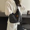 Women's Embroidered Denim Shoulder Bag Monochromatic Large Capacity Casual Bag
