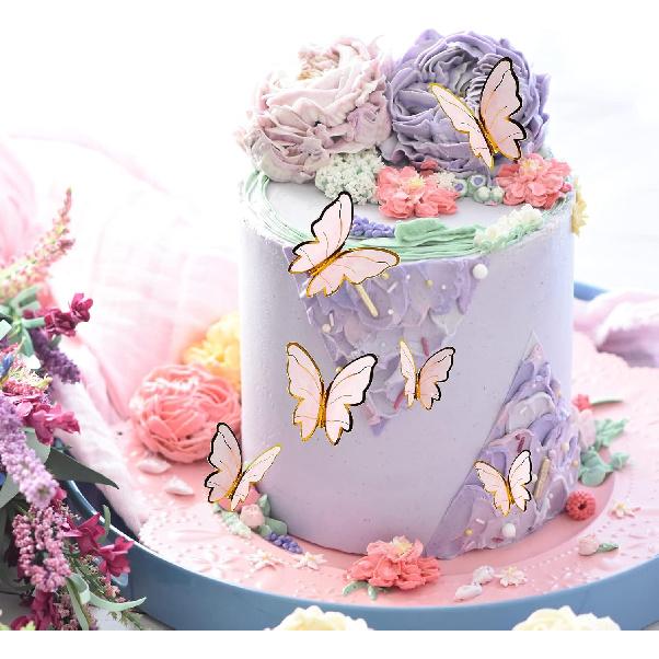 40 шт. Блестящие 3D-бабочки - Золотые топперы для торта на день рождения, Радужные топперы для кексов, Наклейки на стену для декора комнаты