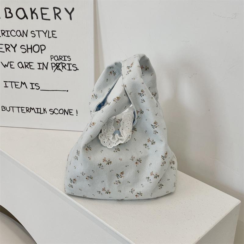 1 Cute Floral Hand-held Canvas Bag, Work Sundries, Small Bag, Summer Bag, Women's Wrist Bag