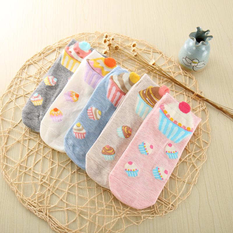 Women Cotton Socks Set Cute Cake Socks Kawaii Lovely Short Sock Casual Comfortable For Girl Korean Style High Quality Calcetines