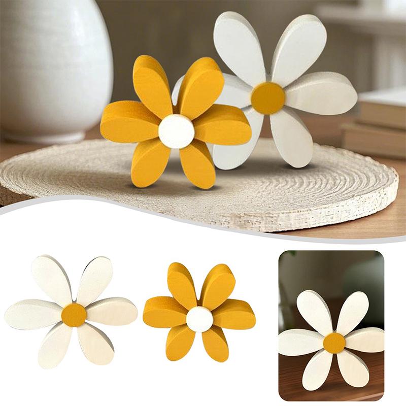 Bee Festival Creative Ornament 2Pcs Yellow And White Daisy Wooden Decor 3D Spring Home Atmosphere Indoor Outdoor Wood Ornament