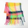 New Mohair Scarf Women's Autumn and Winter Thickened Warm Circle Yarn Fringed Plaid Scarf Shawl