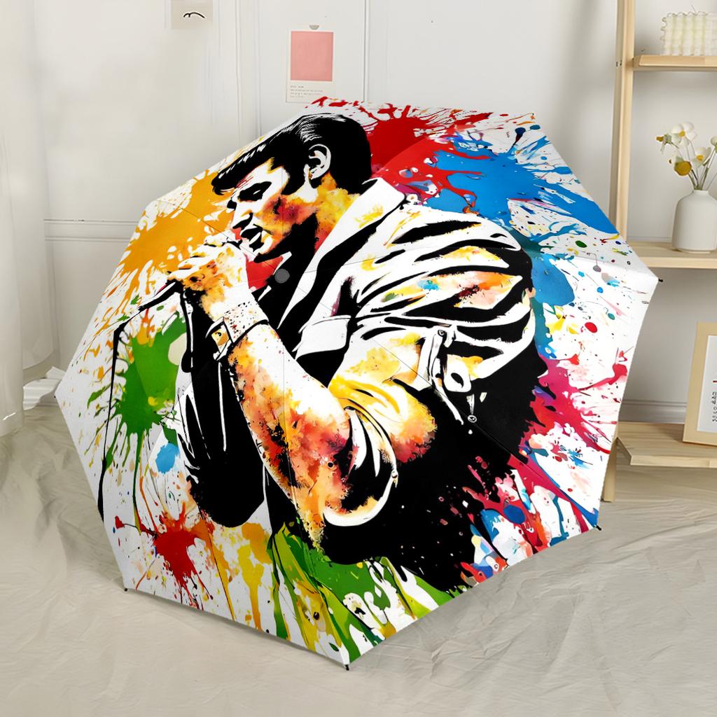 Elvis Presley's Comeback Special Portable Automatic Umbrella Compact Durable 8 Rib Design Durable Plastic Iron All Season Umbrella for Travel