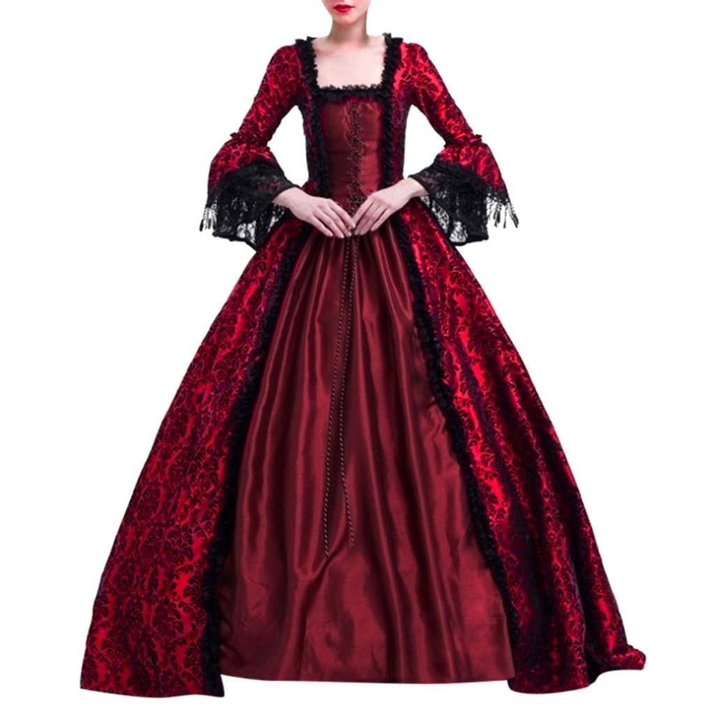 Women Retro Party Princess Cosplay Lace Floor Length Dress