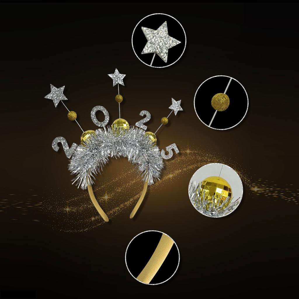 2025 New Year Eve Headband Glittering Garland Hairband Christmas Party Hairhoop Holiday Hairhoop for Festival Gathering