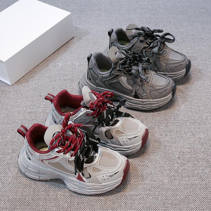 Children's Dad Shoes Shoes Leather Surface Waterproof 25 Spring and Autumn New Non-slip Classmates Boys and Girls Sports Shoes Dad Shoes