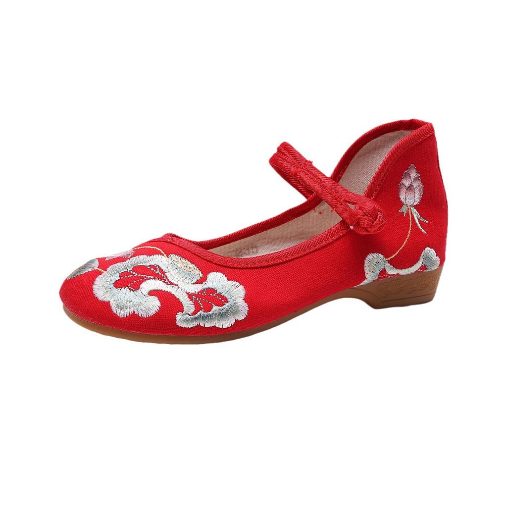 New Women's Embroidered Shoes Single Shoes Flower Cloth Shoes Women's Cheongsam Shoes Shoe Buckle White Red Black Shoes Matching