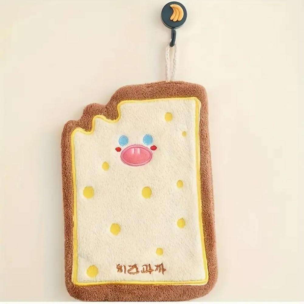 Cartoon quick-drying hand towel, made of soft absorbent coral fleece, with a hanging ring, suitable for cute kitchens and bathro