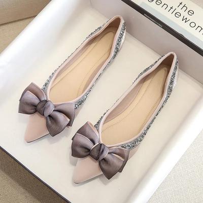 Модная роскошь 2024 года, новые туфли-лодочки с бантом, женские туфли со стразами, заостренные, с мелким носком, на плоской подошве, большие классические повседневные женские туфли 41-43