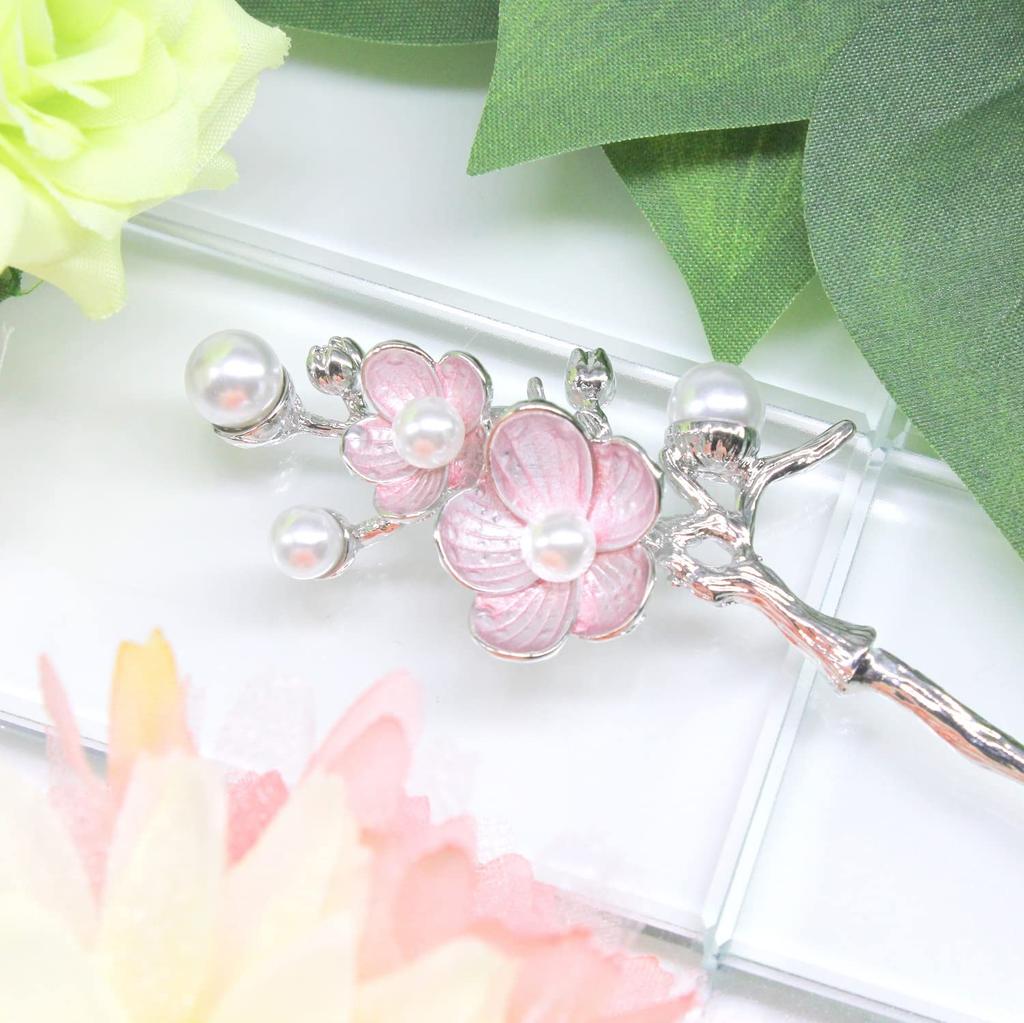 Miaomyao Single Japanese Hair Cubic Cherry Silver Hair Accessory [Miaomyao] Hairpin, Hairpin, Style, Tomesode, Ornament, Metal, Antique, Zirconia,