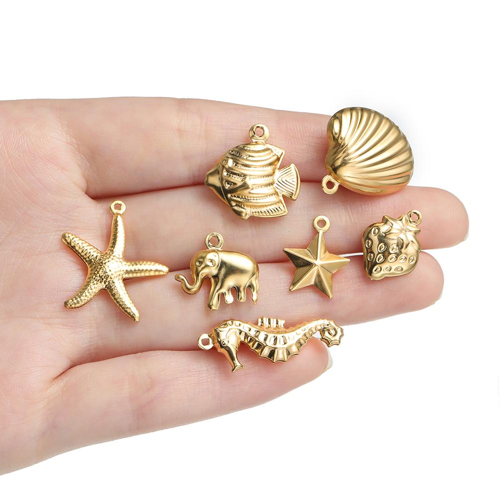 10pcs/lot Various Stainless Steel Shell Starfish Ocean Pendants For Handmade DIY Bracelet Bangle Pendant Jewelry Accessories