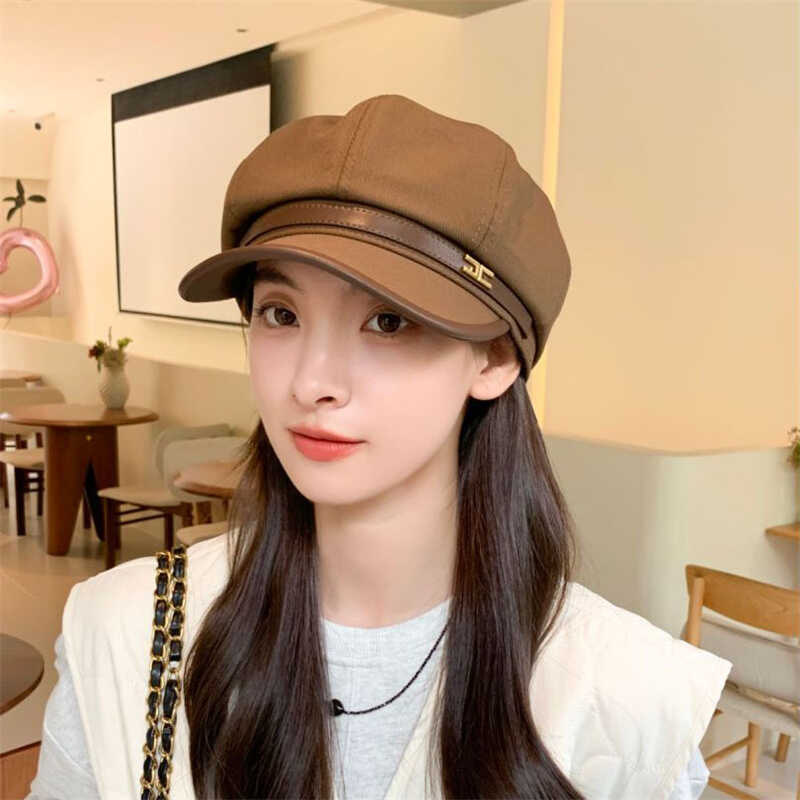 Ранняя осень новая британская ретро восьмиугольная шляпа женская пряжка на ремне берет с буквой повседневная универсальная шляпа художника прилив