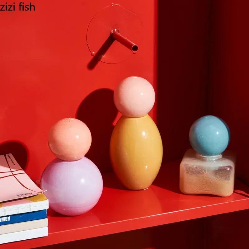 Colorful Glass Vase Flower Arrangement Vase Geometric Sphere with Lid Aromatherapy Bottle Glass Jar Desk Flower Ware Home Decor