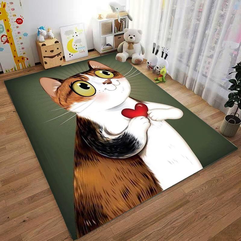 Cute Cartoon Cat Holding Red Heart Pattern Carpet for Bedroom Decor Suitable for use as an anti-slip for living room bedroom sofas