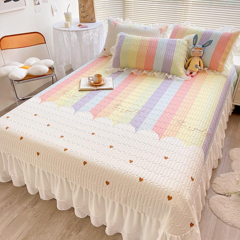 Комплект покрывал для кровати, летняя королева, крутая латексная простыня, нескользящий коврик с оборками, спальный коврик с двойным принтом, покрывало на кровать с 2 наволочками