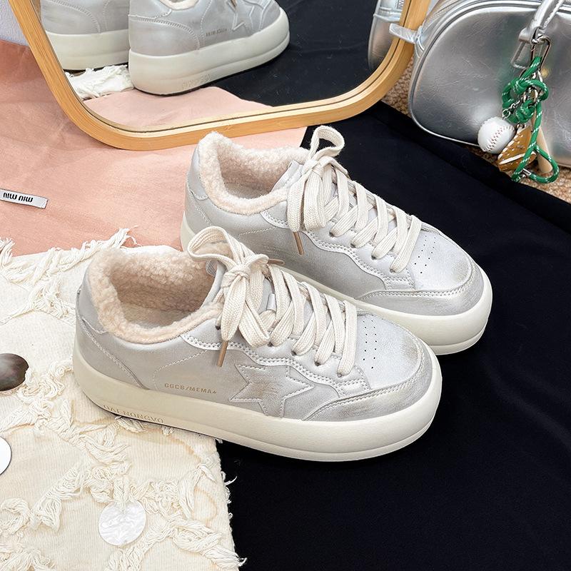 [Fanfna] бархатные кеды на толстой подошве со звездами для женской коллекции осень-зима 2025, новые модные универсальные повседневные спортивные хлопковые туфли